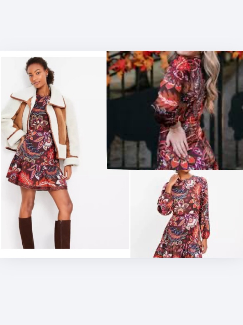 Ann Taylor LOFT long-sleeve mini dress from multi-colored floral and paisley